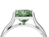 White gold Fancy Green Princess Cut Diamond Solitaire Twist Band Prong Setting Ring_106
