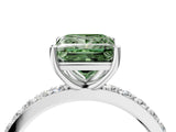 White gold Fancy Green Princess  Cut Diamond Solitaire with Pave Band and Four-Prong Setting 5