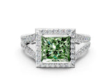White gold Fancy Green Princess Cut Diamond Split Shank Halo Ring with Four-Prong Setting_41