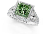White gold Fancy Green Princess Cut Diamond Split Shank Halo Ring with Four-Prong Setting_41
