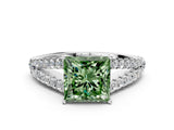White gold Fancy Green Princess Cut Diamond Split Shank Pavé Engagement Ring with Four-Prong Setting_29