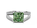 White gold Fancy Green Princess Cut Diamond Split Shank Ring with Pavé Band and Four-Prong Setting_17