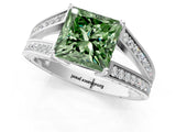 White gold Fancy Green Princess Cut Diamond Split Shank Ring with Pavé Band and Four-Prong Setting_18