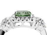 White gold Fancy Green Princess Cut Diamond Three-Stone Halo Ring with Prong Setting and Pavé Accents_4