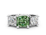 White gold Fancy Green Princess Cut Diamond Three-Stone Ring with Channel Set Band and Four-Prong Setting_41