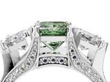 White gold Fancy Green Princess Cut Diamond Three-Stone Ring with Channel Set Band and Four-Prong Setting_45