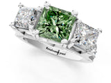 White gold Fancy Green Princess Cut Diamond Three-Stone Ring with Channel Set Band and Four-Prong Setting_46