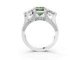 White gold Fancy Green Princess Cut Diamond Three-Stone Ring with Channel Set Band and Four-Prong Setting_48