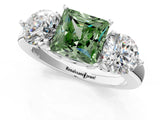 White gold Fancy Green Princess Cut Diamond Three-Stone Ring with Prong Setting and Classic Band_46