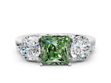 White gold Fancy Green Princess Cut Diamond Three-Stone Ring with Prong Setting and Classic Band_47