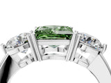 White gold Fancy Green Princess Cut Diamond Three-Stone Ring with Prong Setting and Classic Band_51