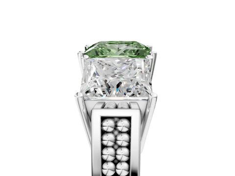 White gold Fancy Green Princess Cut Diamond Three-Stone Ring with Prong Setting and Textured Band_14