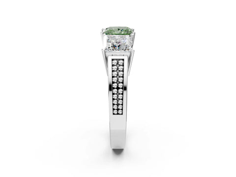 White gold Fancy Green Princess Cut Diamond Three-Stone Ring with Prong Setting and Textured Band_14