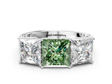 White gold Fancy Green Princess Cut Diamond Three-Stone Ring with Prong Setting and Textured Band_21