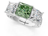 White gold Fancy Green Princess Cut Diamond Three-Stone Ring with Prong Setting and Textured Band_22