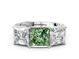 White gold Fancy Green Princess Cut Diamond Three-Stone Ring with Prong Setting and Textured Band_33