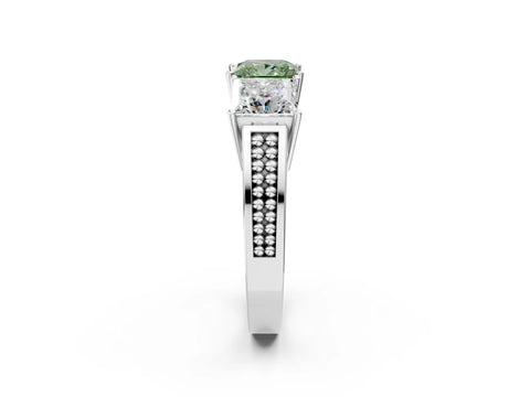 White gold Fancy Green Princess Cut Diamond Three-Stone Ring with Prong Setting and Textured Band_35
