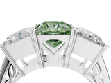 White gold Fancy Green Princess Cut Diamond Three-Stone Ring with Prong Setting and Textured Band_4