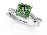 White gold Fancy Green Princess  Cut Diamond Twist Band Solitaire with Prong Setting_1