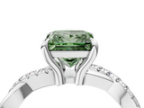 White gold Fancy Green Princess  Cut Diamond Twist Band Solitaire with Prong Setting_4