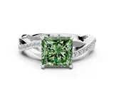 White gold Fancy Green Princess  Cut Diamond Twisted Band Engagement Ring with Prong Setting_3