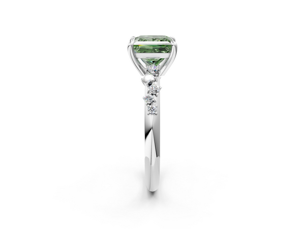 Platinum Fancy Green Princess  Cut Diamond Vine Band with Four-Prong Setting
