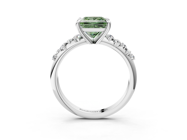 Platinum Fancy Green Princess  Cut Diamond Vine Band with Four-Prong Setting