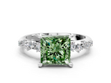 White gold Fancy Green Princess  Cut Diamond Vine Band with Four-Prong Setting