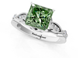 White gold Fancy Green Princess  Cut Diamond with Milgrain Marquise and Bezel Accents on a Solitaire Band with Prong Setting_1