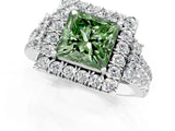 White gold Fancy Green Princess  Cut Double Halo Diamond Engagement Ring with Pave Band and Four-Prong Setting_62