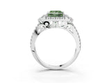 White gold Fancy Green Princess  Cut Double Halo Diamond Engagement Ring with Pave Band and Four-Prong Setting_64