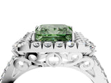 White gold Fancy Green Princess  Cut Double Halo Diamond Engagement Ring with Pave Band and Four-Prong Setting_65