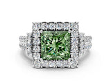 White gold Fancy Green Princess  Cut Double Halo Diamond Engagement Ring with Pave Band and Four-Prong Setting_73