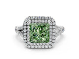 White gold Fancy Green Princess  Cut Double Halo Split Shank Diamond Ring with Prong Setting_28