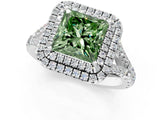 White gold Fancy Green Princess  Cut Double Halo Split Shank Diamond Ring with Prong Setting_29