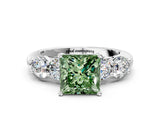 White gold Fancy Green Princess  Cut Five-Stone Prong Set Diamond Ring with Classic Band_29