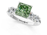 White gold Fancy Green Princess  Cut Five-Stone Prong Set Diamond Ring with Classic Band_30