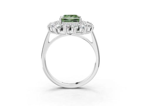 White gold Fancy Green Princess Cut Halo Cluster Diamond Ring with Pave Band and Four-Prong Setting_15