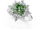 White gold Fancy Green Princess Cut Halo Diamond Cluster Ring with Marquise and Round Stones on a White Gold Band with Prong Setting_1