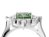 White gold Fancy Green Princess Cut Halo Diamond Cluster Ring with Marquise and Round Stones on a White Gold Band with Prong Setting_4