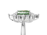 White gold Fancy Green Princess Cut Halo Diamond Cluster Ring with Marquise and Round Stones on a White Gold Band with Prong Setting_5