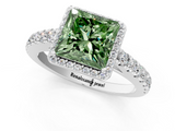 White gold Fancy Green Princess  Cut Halo Diamond Engagement Ring with Pave Band and Four-Prong Setting_1