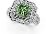 White gold Fancy Green Princess Cut Halo Diamond Engagement Ring with Pave Split Shank and Four-Prong Setting_13