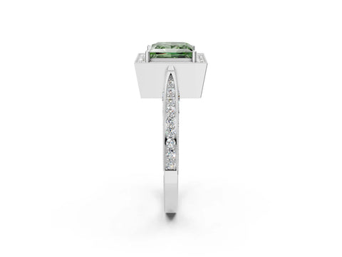 White gold Fancy Green Princess Cut Halo Diamond Engagement Ring with Split Shank Band and Four-Prong Setting_2