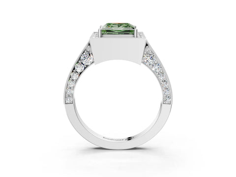 White gold Fancy Green Princess Cut Halo Diamond Engagement Ring with Split Shank Band and Four-Prong Setting_3