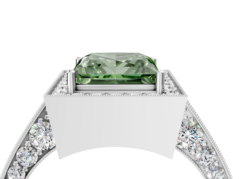 White gold Fancy Green Princess Cut Halo Diamond Engagement Ring with Split Shank Band and Four-Prong Setting_4