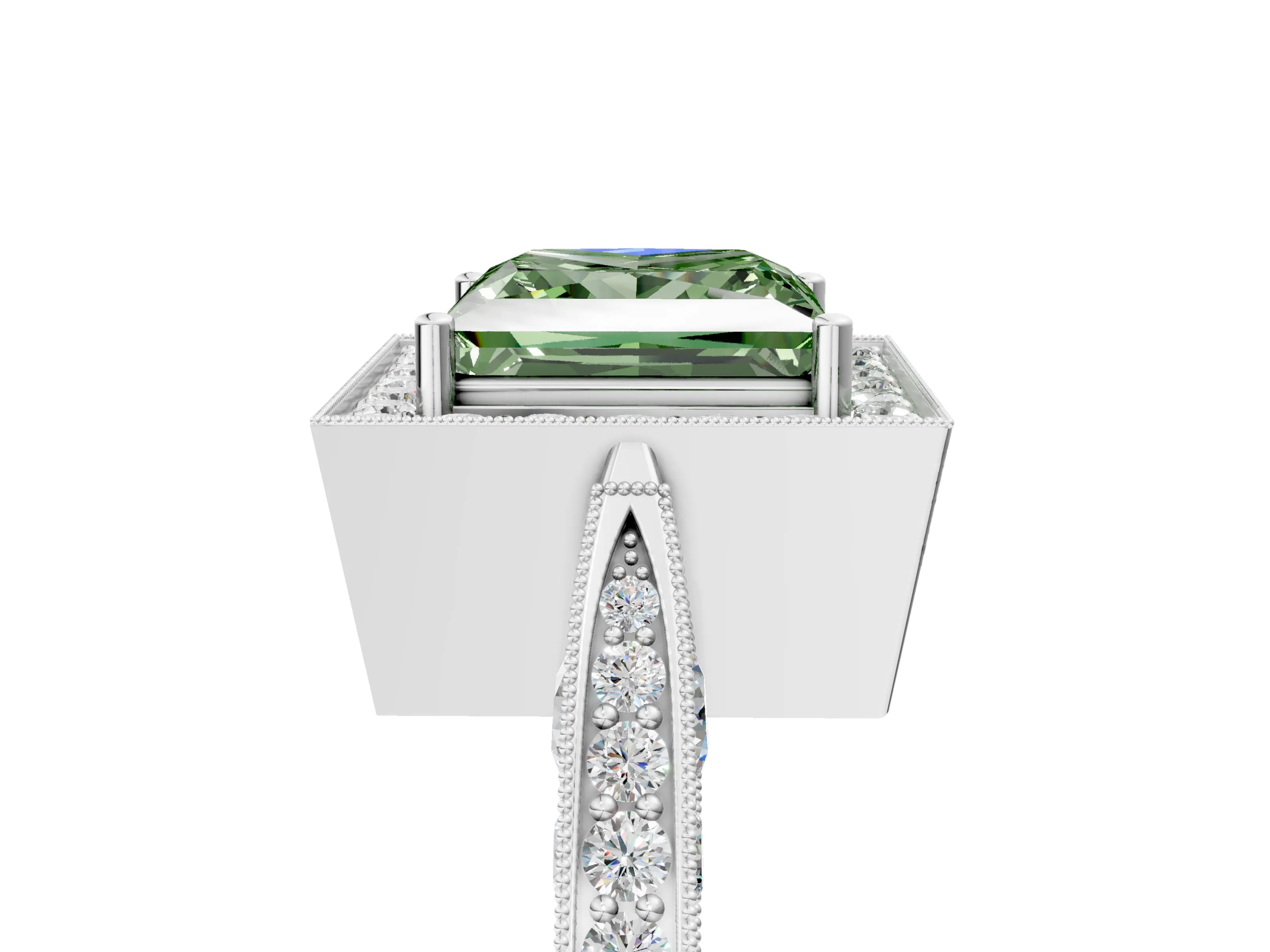 White gold Fancy Green Princess Cut Halo Diamond Engagement Ring with Split Shank Band and Four-Prong Setting_5