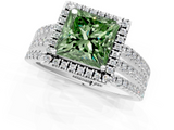 White gold Fancy Green Princess  Cut Halo Diamond Engagement Ring with Split Shank and Four-Prong Setting_1