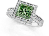 White gold Fancy Green Princess  Cut Halo Diamond Pave Band Ring with Four-Prong Setting_1