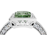 White gold Fancy Green Princess  Cut Halo Diamond Pave Band Ring with Four-Prong Setting_4